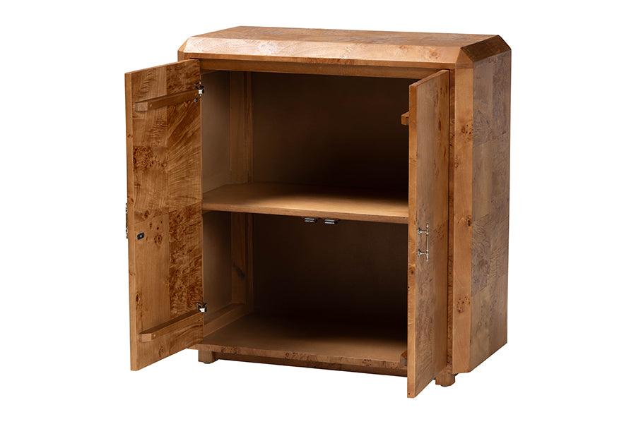 bali & pari Valora Modern and Contemporary Natural Mappa Burl Wood 2-Door Console Cabinet FredCo