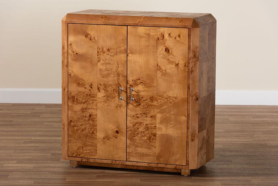 bali & pari Valora Modern and Contemporary Natural Mappa Burl Wood 2-Door Console Cabinet FredCo