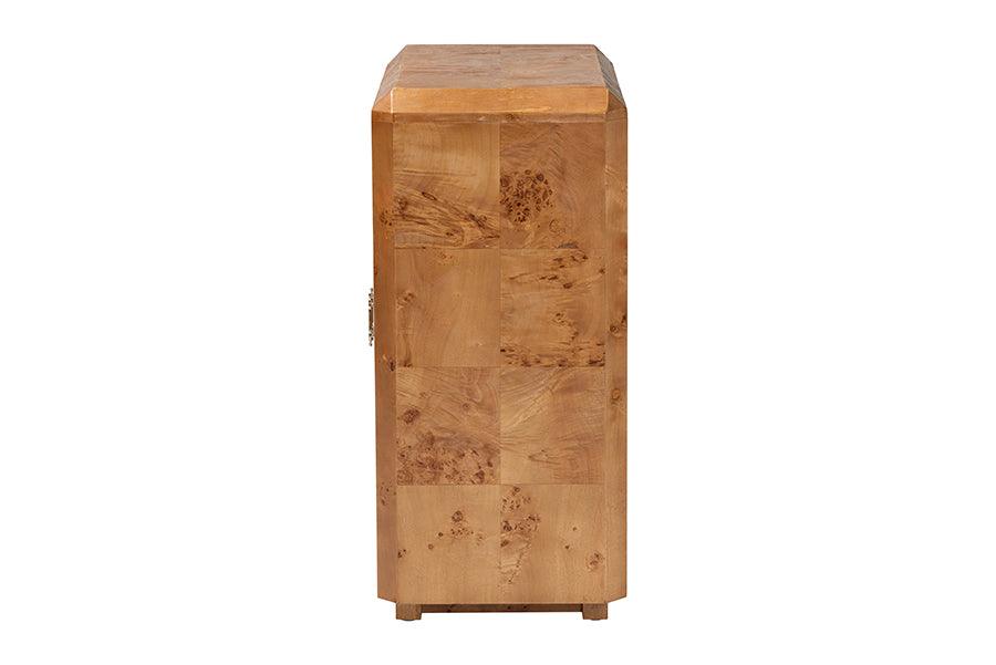 bali & pari Valora Modern and Contemporary Natural Mappa Burl Wood 2-Door Console Cabinet FredCo