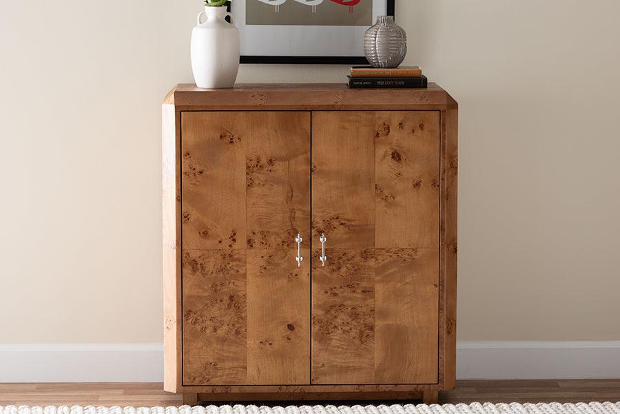 bali & pari Valora Modern and Contemporary Natural Mappa Burl Wood 2-Door Console Cabinet FredCo
