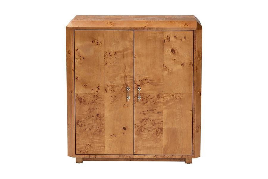 bali & pari Valora Modern and Contemporary Natural Mappa Burl Wood 2-Door Console Cabinet FredCo