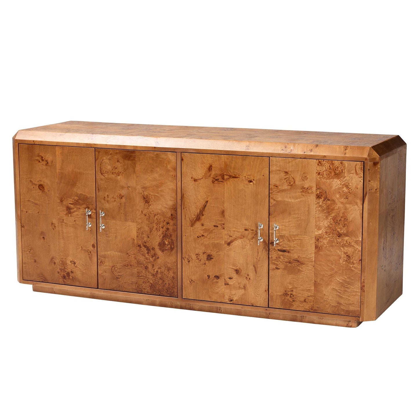 bali & pari Valora Modern and Contemporary Natural Mappa Burl Wood 4-Door Sideboard Buffet FredCo