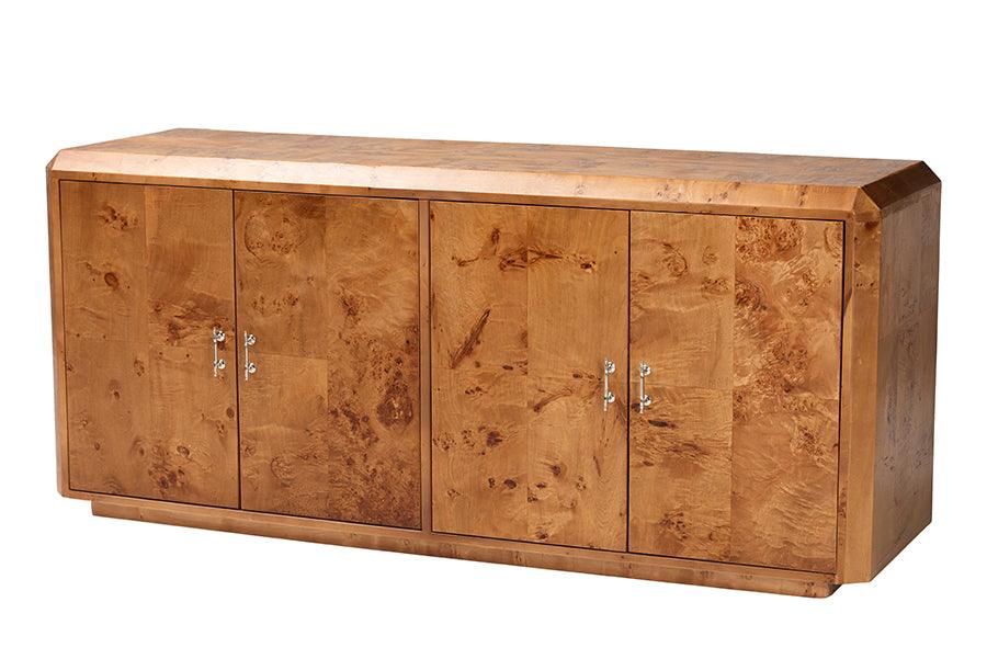 bali & pari Valora Modern and Contemporary Natural Mappa Burl Wood 4-Door Sideboard Buffet FredCo