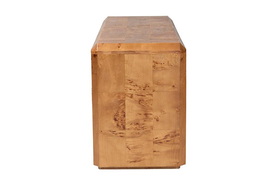 bali & pari Valora Modern and Contemporary Natural Mappa Burl Wood 4-Door Sideboard Buffet FredCo