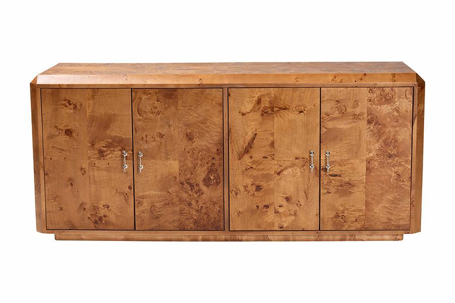 bali & pari Valora Modern and Contemporary Natural Mappa Burl Wood 4-Door Sideboard Buffet FredCo