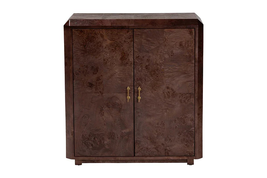 bali & pari Valora Real Burl Wood Storage Cabinet in Dark Walnut Brown - Modern Accent Cupboard with Double Doors and Brass Handles, Elegant Sideboard for Living Room, Entryway or Dining Area FredCo