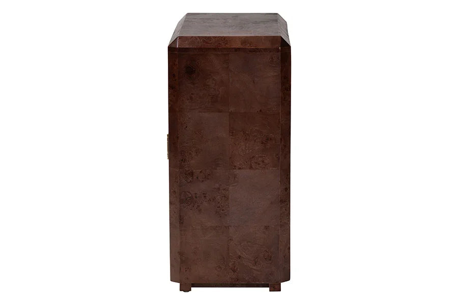 bali & pari Valora Real Burl Wood Storage Cabinet in Dark Walnut Brown - Modern Accent Cupboard with Double Doors and Brass Handles, Elegant Sideboard for Living Room, Entryway or Dining Area FredCo