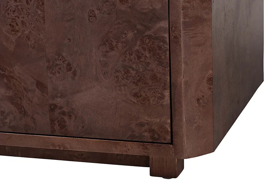 bali & pari Valora Real Burl Wood Storage Cabinet in Dark Walnut Brown - Modern Accent Cupboard with Double Doors and Brass Handles, Elegant Sideboard for Living Room, Entryway or Dining Area FredCo