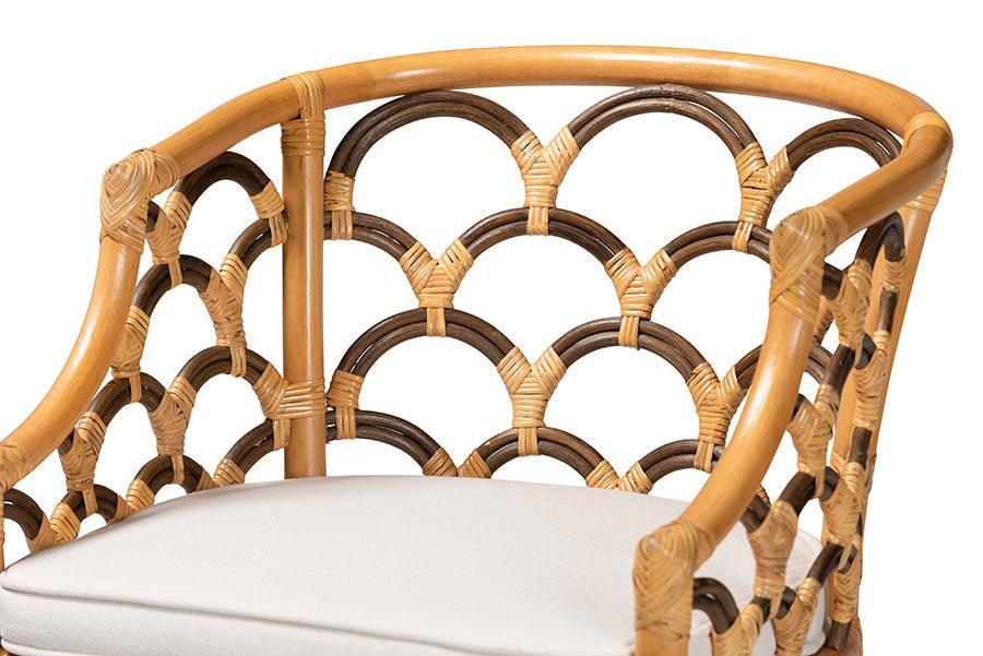 bali & pari Veneto Modern Bohemian Light Honey and Dark Brown Rattan Bar Stool FredCo