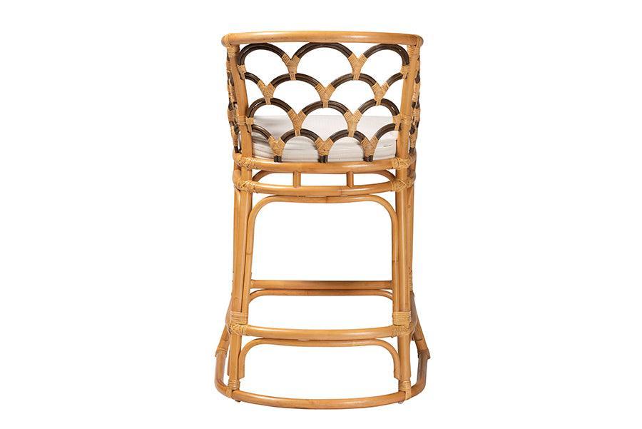bali & pari Veneto Modern Bohemian Light Honey and Dark Brown Rattan Bar Stool FredCo