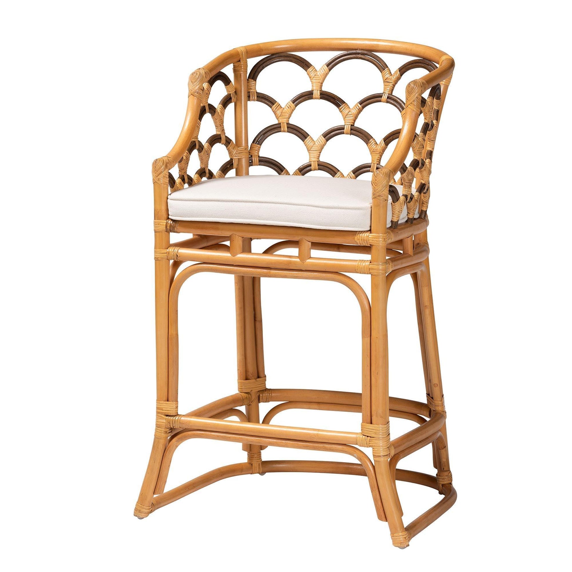 bali & pari Veneto Modern Bohemian Light Honey and Dark Brown Rattan Bar Stool FredCo