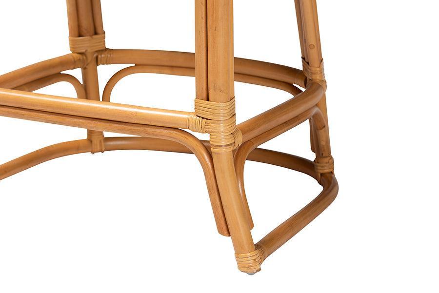 bali & pari Veneto Modern Bohemian Light Honey and Dark Brown Rattan Bar Stool FredCo