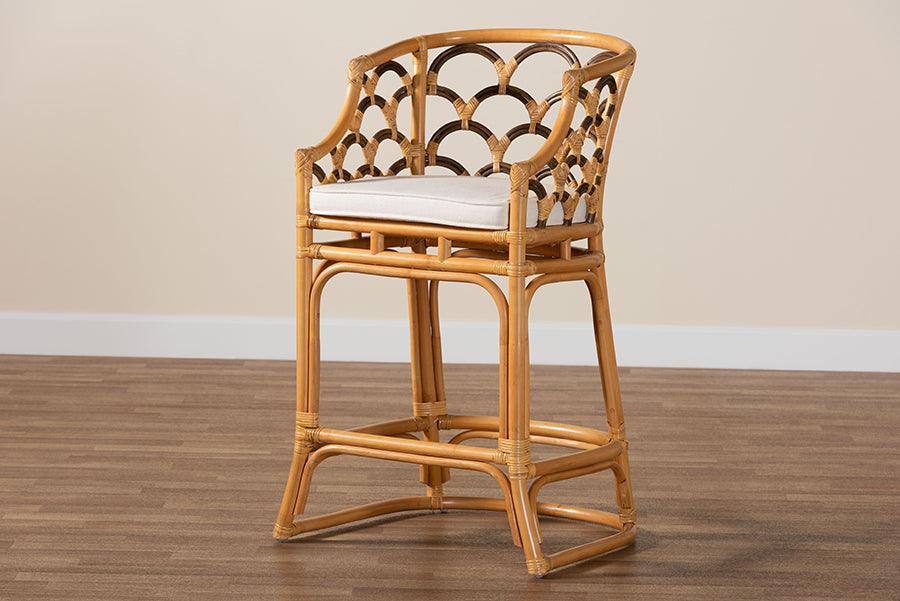bali & pari Veneto Modern Bohemian Light Honey and Dark Brown Rattan Bar Stool FredCo