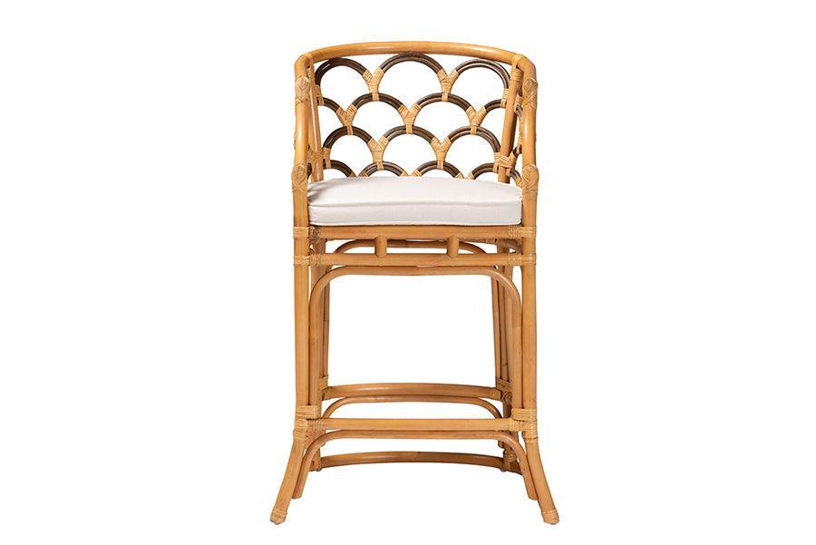 bali & pari Veneto Modern Bohemian Light Honey and Dark Brown Rattan Bar Stool FredCo
