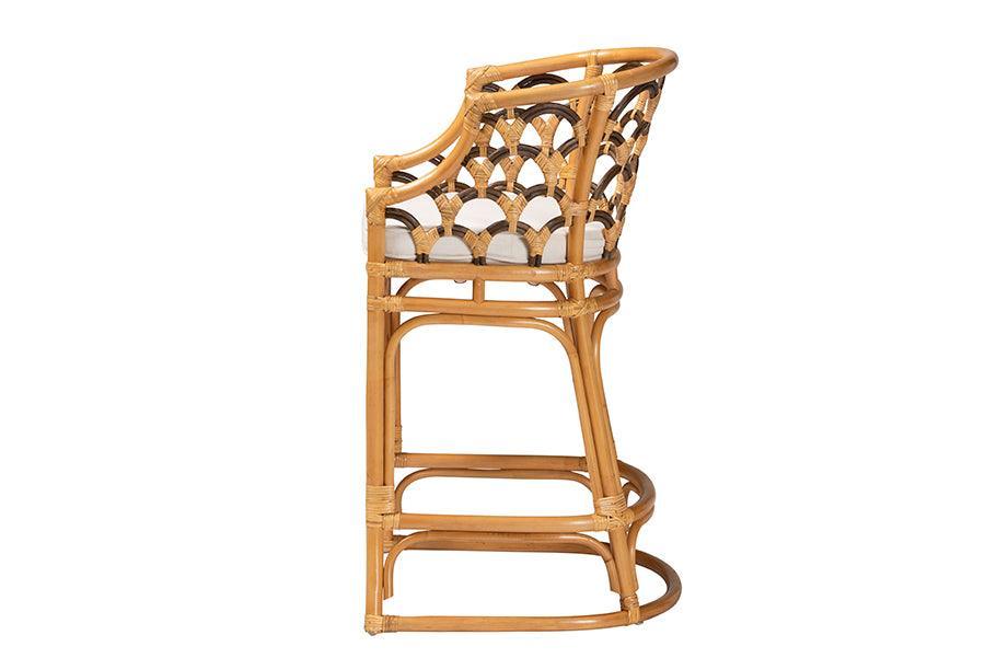 bali & pari Veneto Modern Bohemian Light Honey and Dark Brown Rattan Bar Stool FredCo