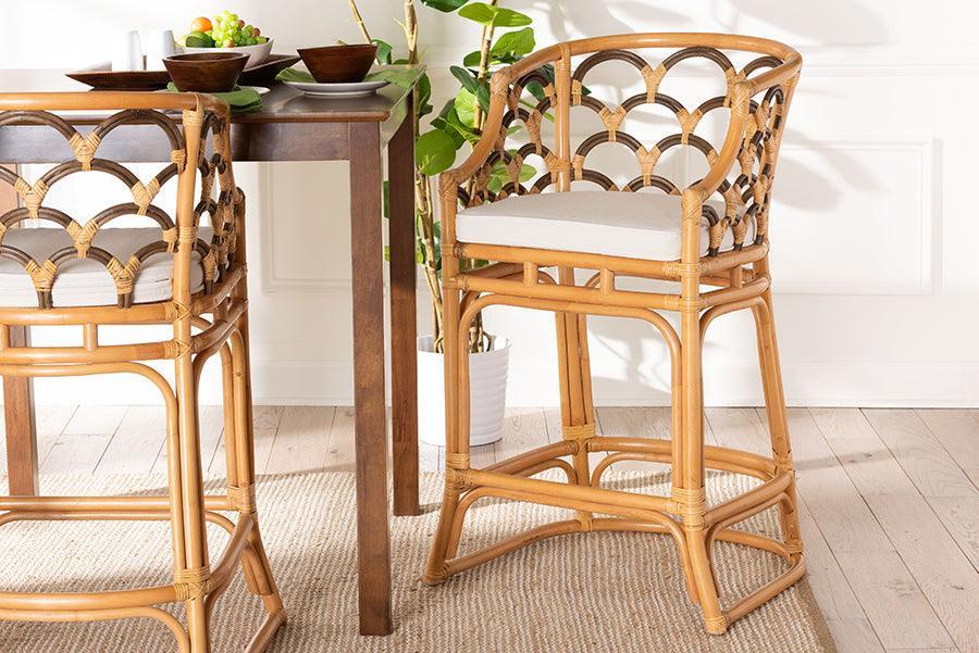 bali & pari Veneto Modern Bohemian Light Honey and Dark Brown Rattan Bar Stool FredCo