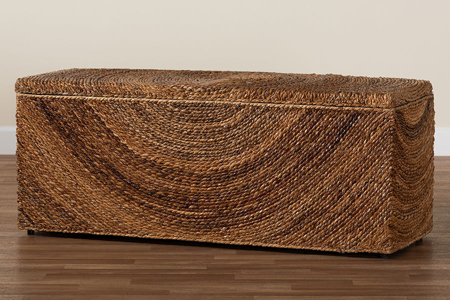 bali & pari Verino Handwoven Seagrass Storage Bench with Removable Lid - Rustic Wicker Trunk Chest for Entryway, Living Room, or Bedroom Organization FredCo