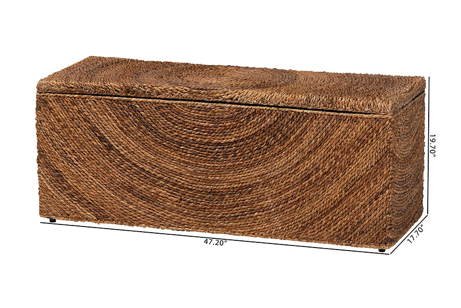 bali & pari Verino Handwoven Seagrass Storage Bench with Removable Lid - Rustic Wicker Trunk Chest for Entryway, Living Room, or Bedroom Organization FredCo
