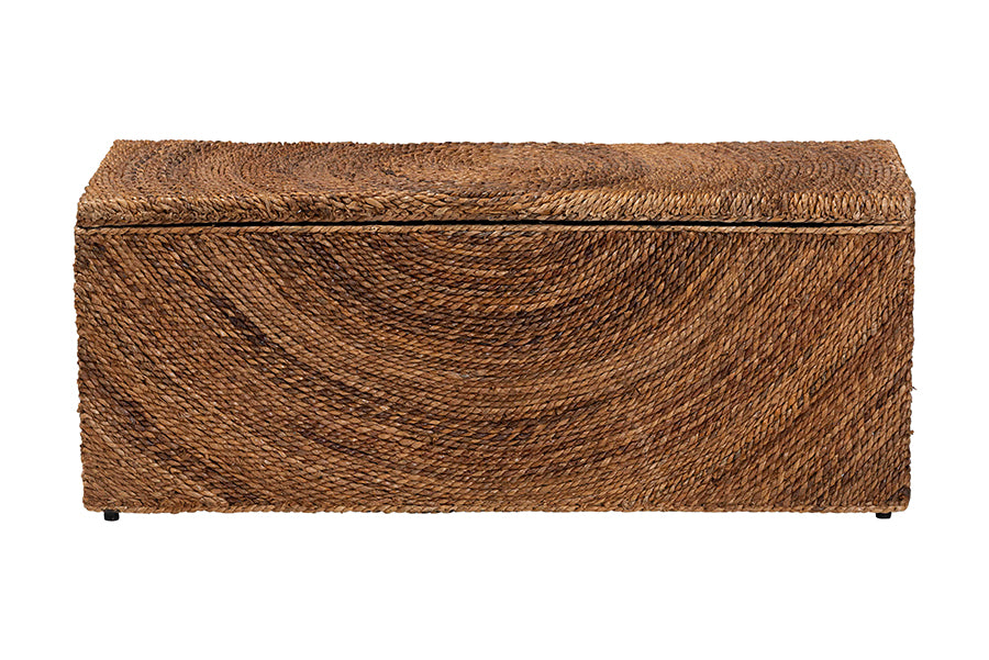 bali & pari Verino Handwoven Seagrass Storage Bench with Removable Lid - Rustic Wicker Trunk Chest for Entryway, Living Room, or Bedroom Organization FredCo
