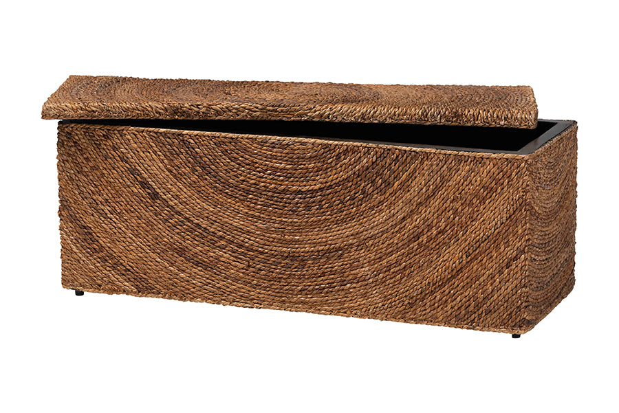 bali & pari Verino Handwoven Seagrass Storage Bench with Removable Lid - Rustic Wicker Trunk Chest for Entryway, Living Room, or Bedroom Organization FredCo