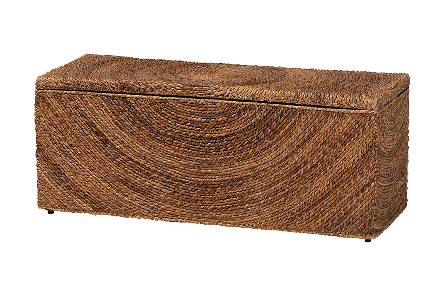 bali & pari Verino Handwoven Seagrass Storage Bench with Removable Lid - Rustic Wicker Trunk Chest for Entryway, Living Room, or Bedroom Organization FredCo