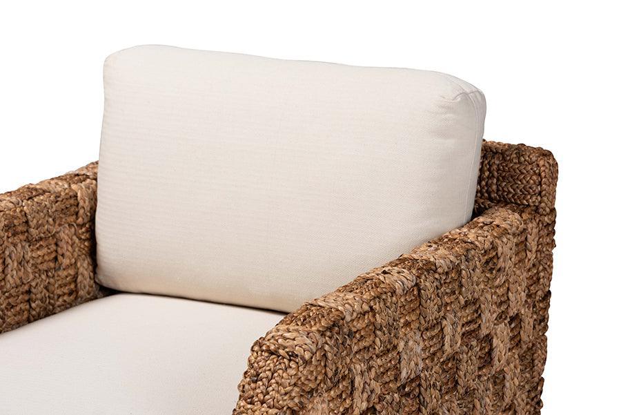 bali & pari Vevina Modern Bohemian Dark Brown Mahogany Wood and Woven Seagrass Arm Chair FredCo
