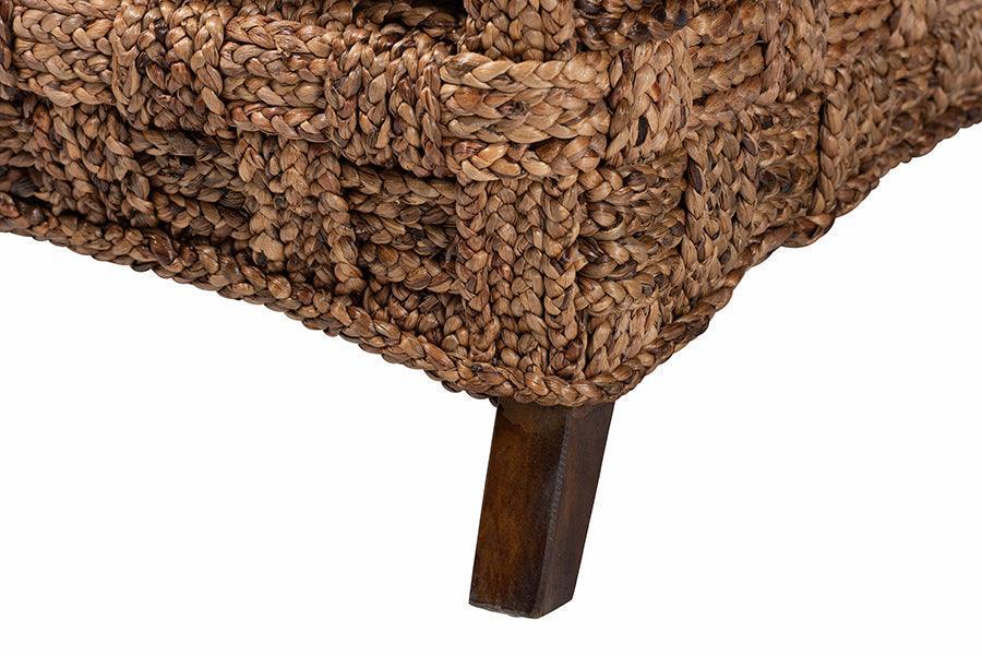 bali & pari Vevina Modern Bohemian Dark Brown Mahogany Wood and Woven Seagrass Arm Chair FredCo