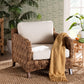 bali & pari Vevina Modern Bohemian Dark Brown Mahogany Wood and Woven Seagrass Arm Chair FredCo