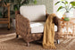 bali & pari Vevina Modern Bohemian Dark Brown Mahogany Wood and Woven Seagrass Arm Chair FredCo
