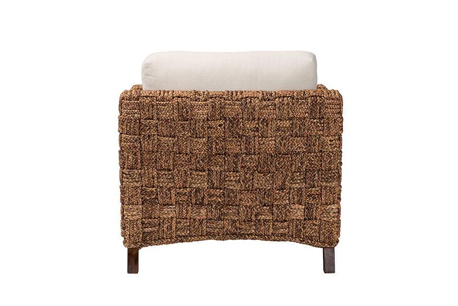 bali & pari Vevina Modern Bohemian Dark Brown Mahogany Wood and Woven Seagrass Arm Chair FredCo