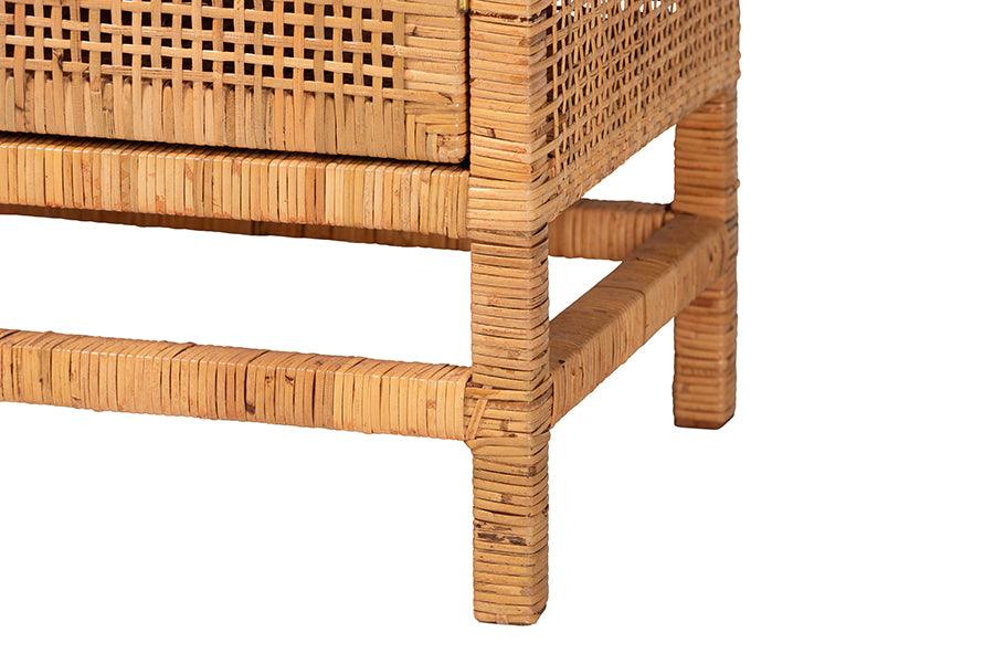 bali & pari Vivan Bohemian Honey Rattan and Mahogany Wood 3-Drawer Storage Cabinet FredCo