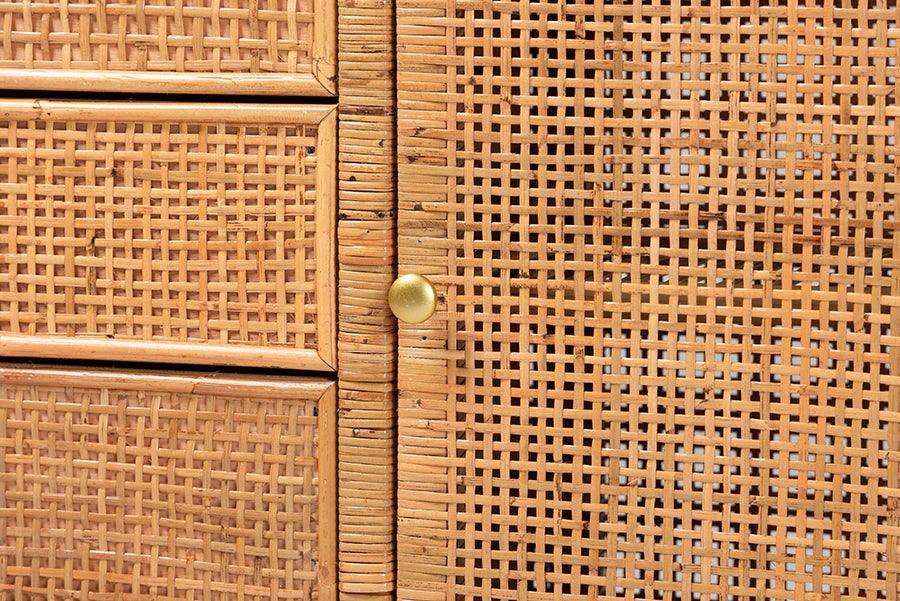 bali & pari Vivan Bohemian Honey Rattan and Mahogany Wood 3-Drawer Storage Cabinet FredCo