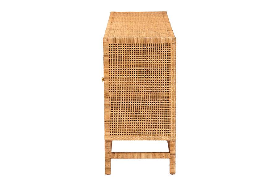 bali & pari Vivan Bohemian Honey Rattan and Mahogany Wood 3-Drawer Storage Cabinet FredCo