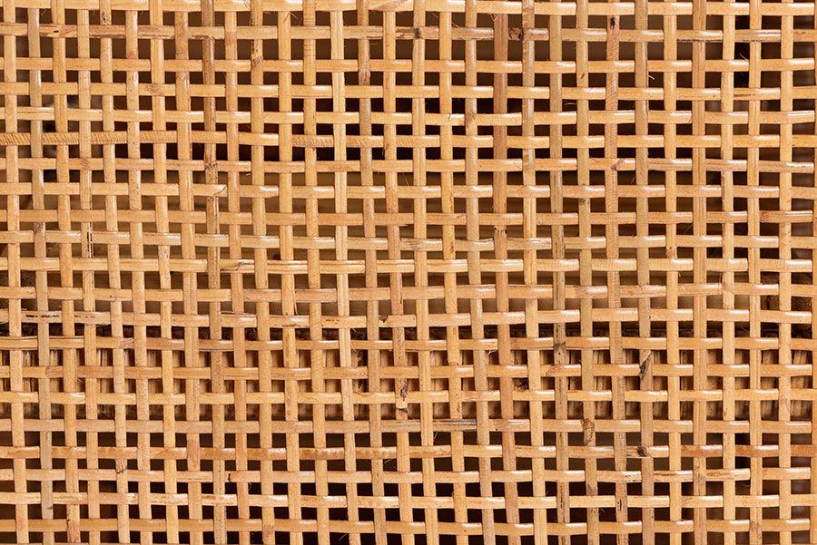 bali & pari Vivan Bohemian Honey Rattan and Mahogany Wood 3-Drawer Storage Cabinet FredCo
