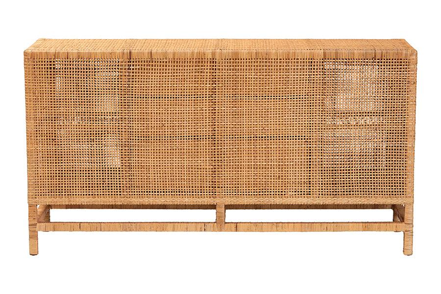 bali & pari Vivan Bohemian Honey Rattan and Mahogany Wood 3-Drawer Storage Cabinet FredCo