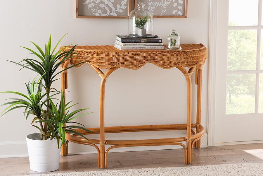 bali & pari Wakana Modern Bohemian Natural Brown Rattan Console Table FredCo