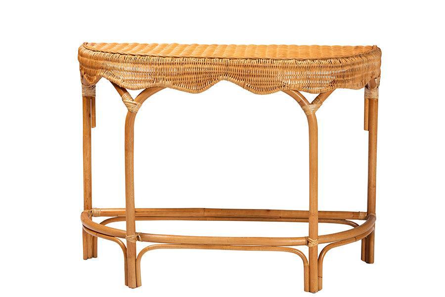 bali & pari Wakana Modern Bohemian Natural Brown Rattan Console Table FredCo