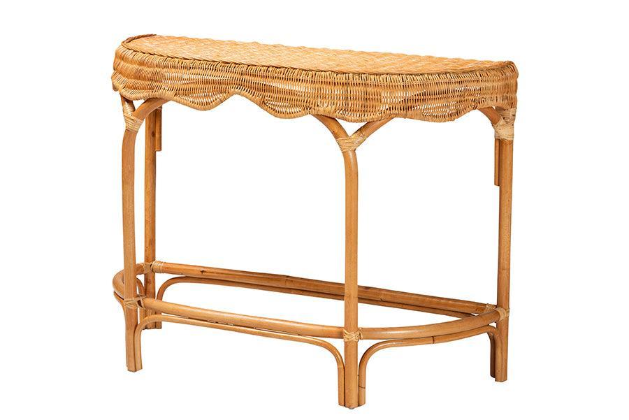 bali & pari Wakana Modern Bohemian Natural Brown Rattan Console Table FredCo