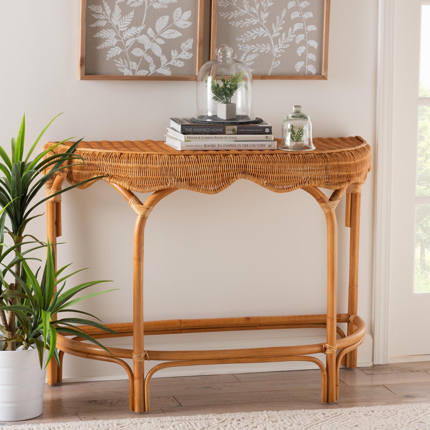 bali & pari Wakana Modern Bohemian Natural Brown Rattan Console Table FredCo