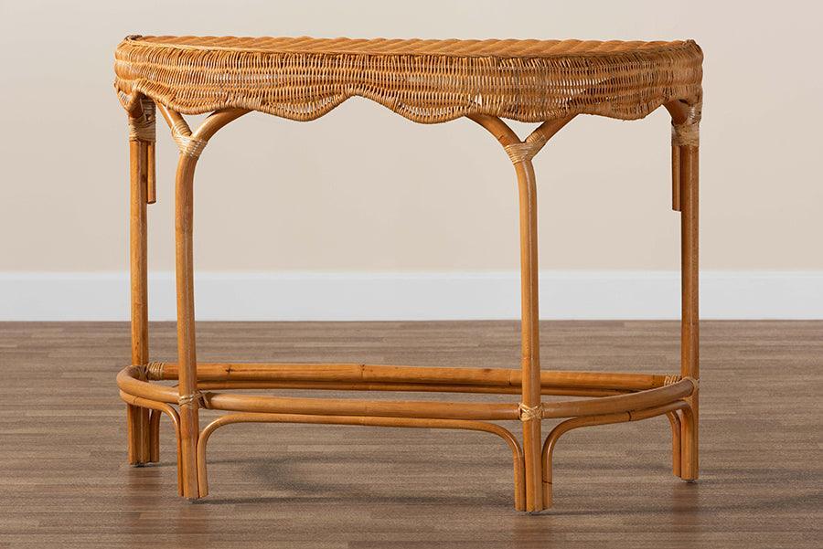 bali & pari Wakana Modern Bohemian Natural Brown Rattan Console Table FredCo