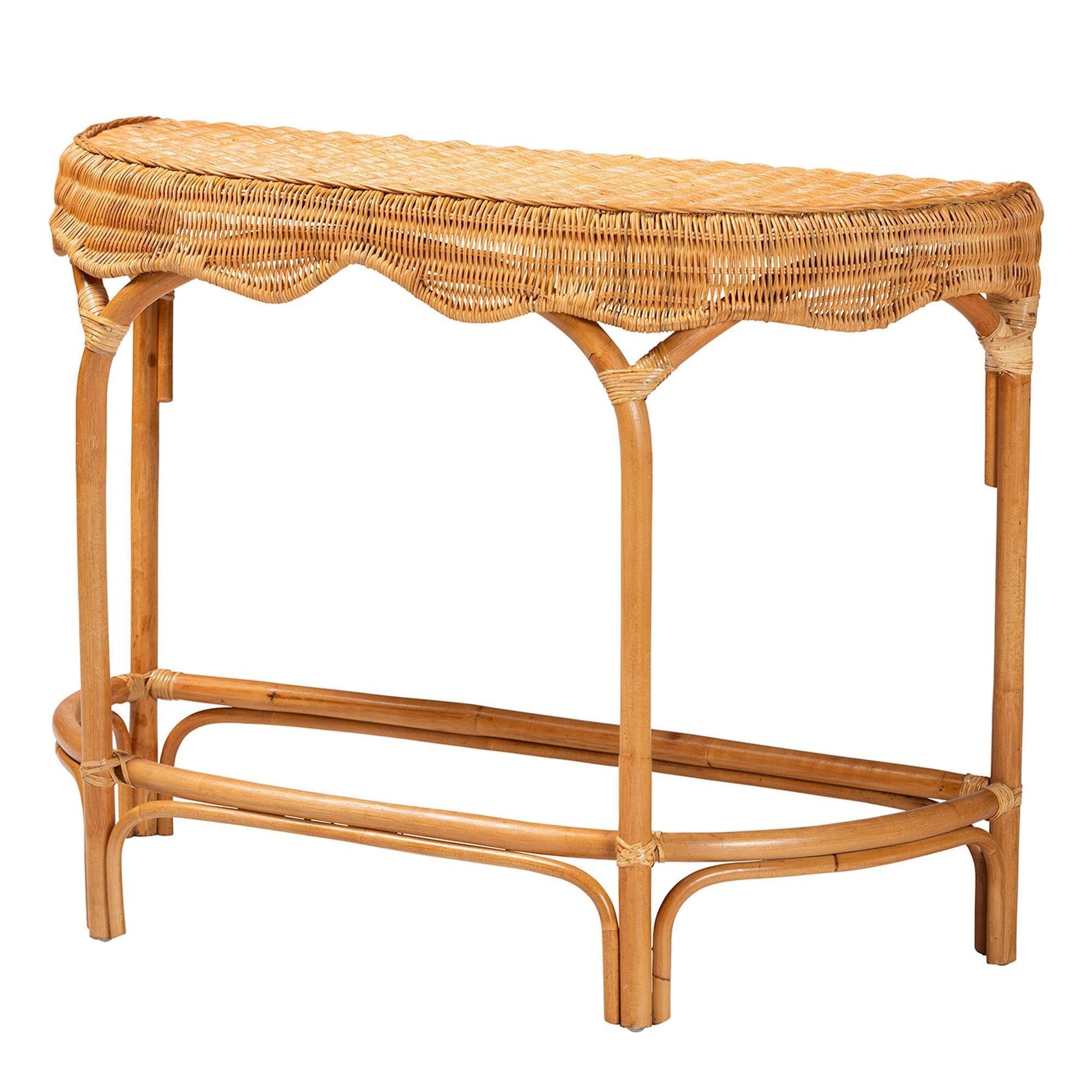 bali & pari Wakana Modern Bohemian Natural Brown Rattan Console Table FredCo