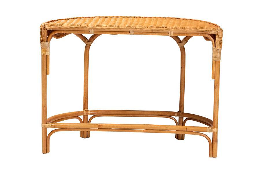 bali & pari Wakana Modern Bohemian Natural Brown Rattan Console Table FredCo