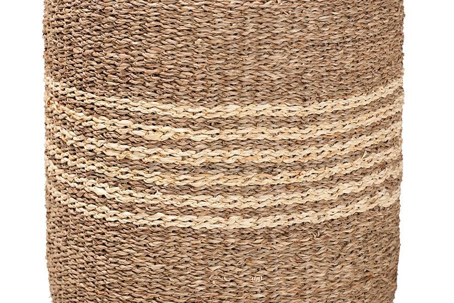 bali & pari Wickham Modern Bohemian Natural Brown Seagrass Ottoman Footstool FredCo