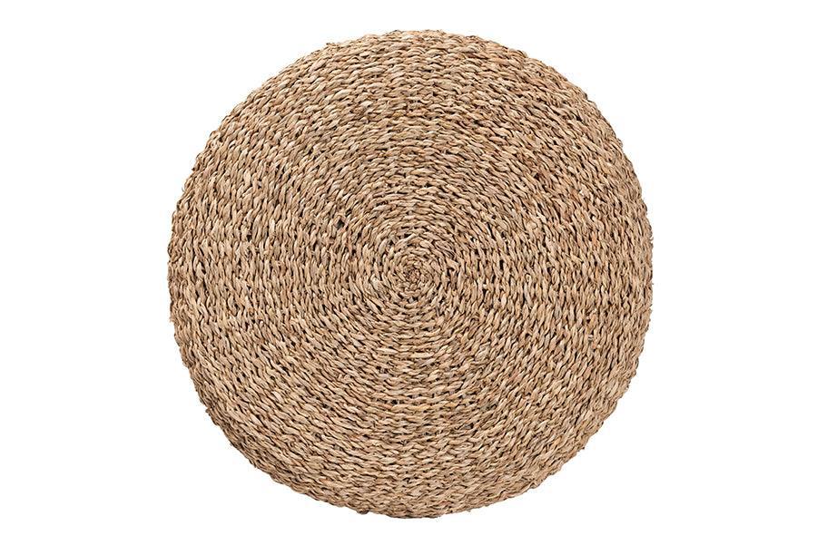 bali & pari Wickham Modern Bohemian Natural Brown Seagrass Ottoman Footstool FredCo