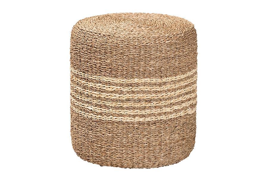 bali & pari Wickham Modern Bohemian Natural Brown Seagrass Ottoman Footstool FredCo