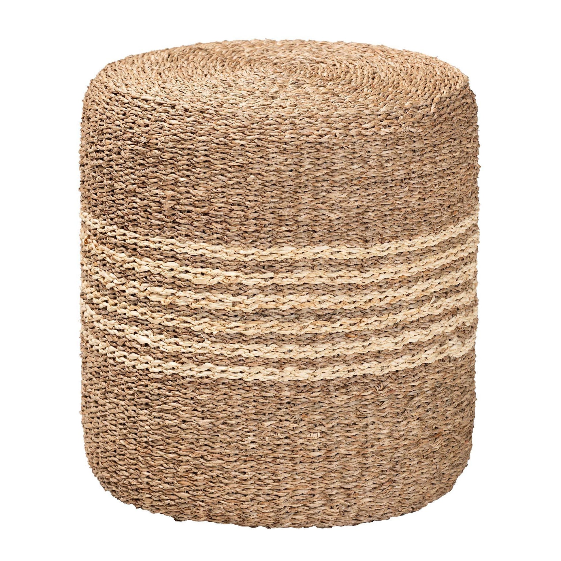 bali & pari Wickham Modern Bohemian Natural Brown Seagrass Ottoman Footstool FredCo