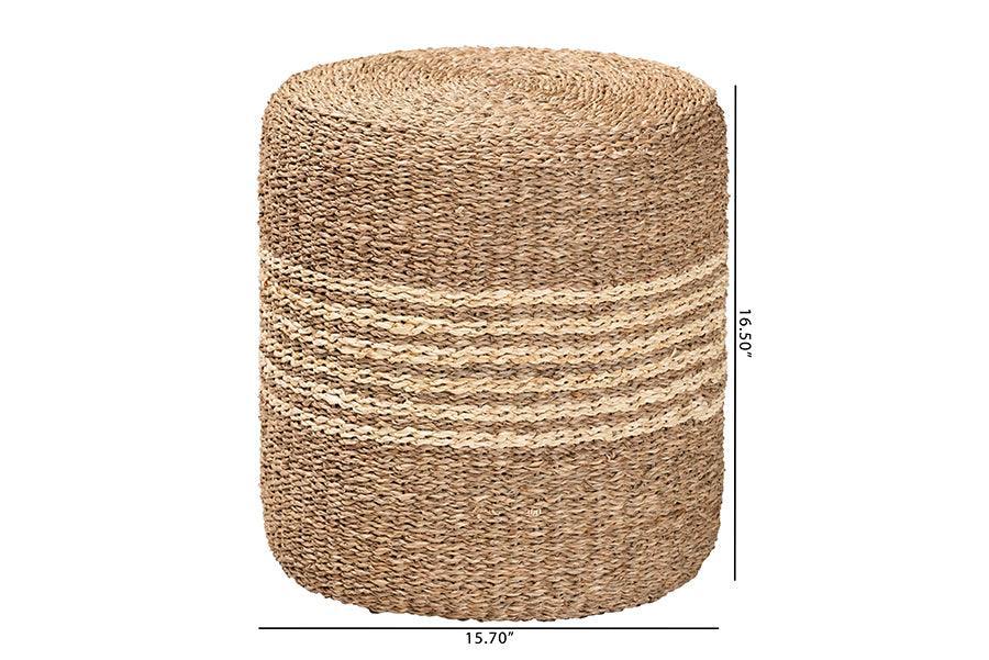 bali & pari Wickham Modern Bohemian Natural Brown Seagrass Ottoman Footstool FredCo