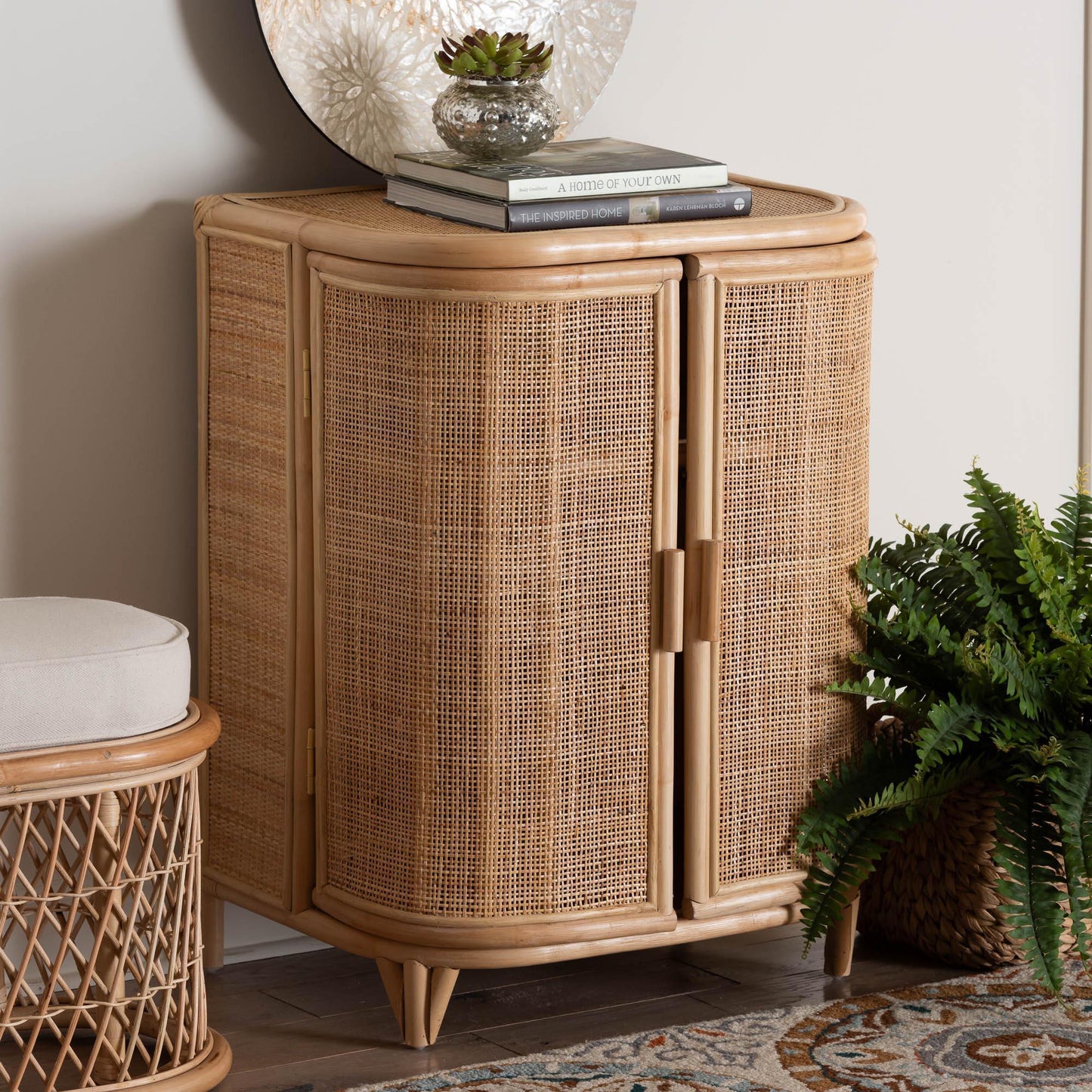 bali & pari Yanka Bohemian Natural Rattan Storage Cabinet FredCo