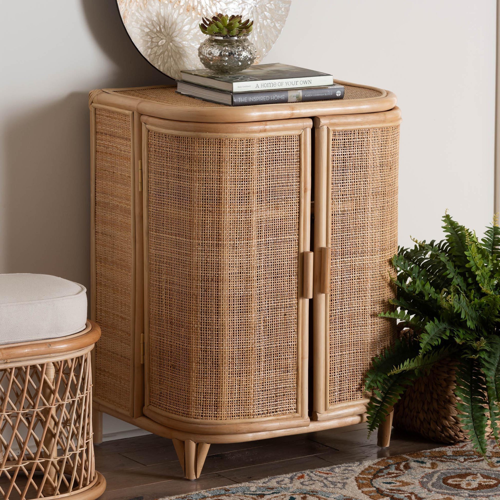 bali & pari Yanka Bohemian Natural Rattan Storage Cabinet FredCo