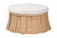 Bali & Pari Ying Large Round Natural Rattan Ottoman with Cushion – Handwoven Pleated Skirt Coffee Table or Extra Seating FredCo